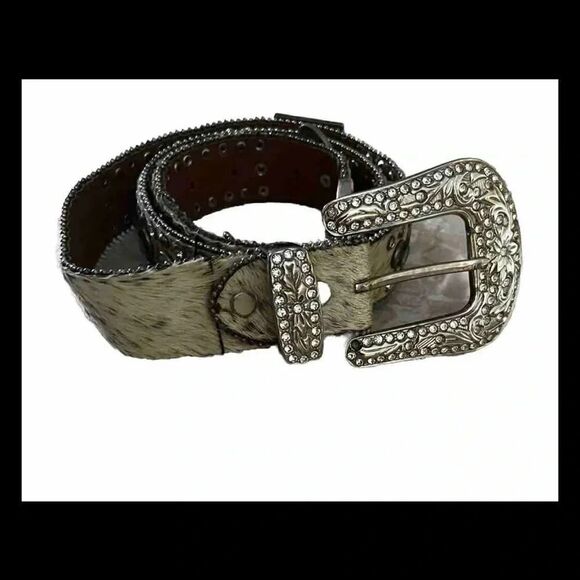 Wb Atlas Cowhide Leather Rhinestone Studded Women’s Belt Size Large - Picture 1 of 9
